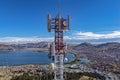 Aerial view of telecommunications towers with 4G and 5G cellular networks Royalty Free Stock Photo
