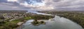 Aerial view of Telford`s Suspension Bridge Across The Menai Starights - Wales, UK Royalty Free Stock Photo