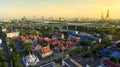 Aerial view of temple and bhumibol bridge in bangkok thailand Royalty Free Stock Photo