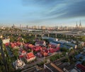 Aerial view of temple and bhumibol bridge in bangkok thailand capital city Royalty Free Stock Photo