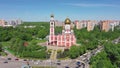 Aerial view of temple of St. George in Odintsovo
