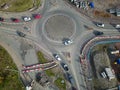 Aerial view of a temporary roundabout made from traffic cones in major roadworks Royalty Free Stock Photo