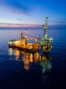 Aerial View of Tender Drilling Oil Rig Barge Oil Rig Royalty Free Stock Photo