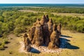 aerial view of termite mound landscape in savannah