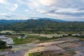 Aerial view of terraced rice field and mountains in harvest season at Chiang mai, Thailand Royalty Free Stock Photo