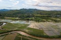 Aerial view of terraced rice field and mountains in harvest season at Chiang mai, Thailand Royalty Free Stock Photo