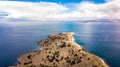 Aerial view on terraced slopes of Taquile island on Titicaca Lake Royalty Free Stock Photo