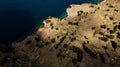 Aerial view on terraced slopes of Taquile island on Titicaca Lake Royalty Free Stock Photo