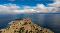 Aerial view on terraced slopes of Taquile island on Titicaca Lake Royalty Free Stock Photo