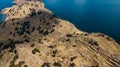 Aerial view on terraced slopes of Taquile island on Titicaca Lake Royalty Free Stock Photo
