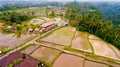 Aerial view terraces filled with water and ready for planting rice.