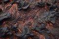 Aerial view of the texture of a solidifying lava field, close-up