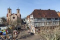 Aerial view of the 24th Barbarossamarkt festival in Gelnhausen