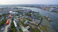 Aerial view of tha chin river in mahachai samtuhsakorn outskirt Royalty Free Stock Photo