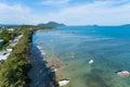 Aerial View of Thai traditional longtail fishing boats in the tropical sea beautiful beach in phuket thailand Royalty Free Stock Photo