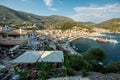 Aerial view of thee small fishing village of Parga, Greece