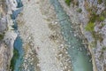 Aerial view of thermal springs in Canyon Langarica in Albania, Europe, Summer 2022