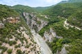 Aerial view of thermal springs in Canyon Langarica in Albania, Europe, Summer 2022