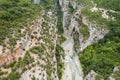 Aerial view of thermal springs in Canyon Langarica in Albania, Europe, Summer 2022