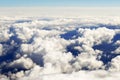 Aerial view of thick clouds over the land, the landscape. Royalty Free Stock Photo