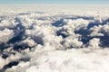 Aerial view of thick clouds over the land, the landscape. Royalty Free Stock Photo