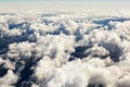 Aerial view of thick clouds over the land, the landscape. Royalty Free Stock Photo