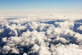 Aerial view of thick clouds over the land, the landscape. Royalty Free Stock Photo