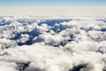 Aerial view of thick clouds over the land, the landscape. Royalty Free Stock Photo