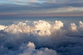 Aerial view of thick clouds over the land, the landscape. Royalty Free Stock Photo