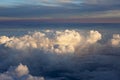 Aerial view of thick clouds over the land, the landscape. Royalty Free Stock Photo