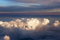 Aerial view of thick clouds over the land, the landscape. Royalty Free Stock Photo