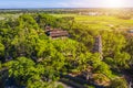 Aerial view of The Thien Mu Pagoda. It is one of the ancient pagoda in Hue city. It is located on the banks of the Perfume River Royalty Free Stock Photo