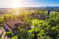 Aerial view of The Thien Mu Pagoda. It is one of the ancient pagoda in Hue city. It is located on the banks of the Perfume River Royalty Free Stock Photo