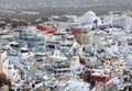 Aerial view of Thira town on Santorini island, Cyclades, Greece Royalty Free Stock Photo