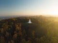 Aerial view of the Three Crosses monument overlooking Vilnius Old Town on sunset. Vilnius landscape from the Hill of Three Crosses Royalty Free Stock Photo