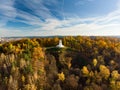 Aerial view of the Three Crosses monument overlooking Vilnius Old Town on sunset. Vilnius landscape from the Hill of Three Crosses Royalty Free Stock Photo