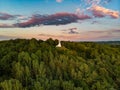 Aerial view of the Three Crosses monument overlooking Vilnius Old Town on sunset. Vilnius landscape from the Hill of Three Crosses Royalty Free Stock Photo