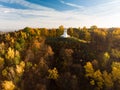 Aerial view of the Three Crosses monument overlooking Vilnius Old Town on sunset. Vilnius landscape from the Hill of Three Crosses Royalty Free Stock Photo