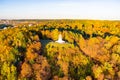 Aerial view of the Three Crosses monument overlooking Vilnius Old Town on sunset. Vilnius landscape from the Hill of Three Crosses Royalty Free Stock Photo