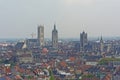 Aerial view on the three towers of Ghent, Flanders, Belgium, showing the famous three towers Royalty Free Stock Photo