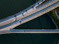 Aerial view of the Throgs Neck Bridge, New York City, at dawn Royalty Free Stock Photo