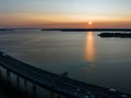 Aerial view of the Throgs Neck Bridge, New York City, at dawn Royalty Free Stock Photo