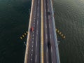 Aerial view of the Throgs Neck Bridge, New York City, at dawn Royalty Free Stock Photo