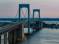 Aerial view of the Throgs Neck Bridge, New York City, at dawn Royalty Free Stock Photo