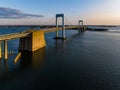 Aerial view of Throgs Neck Bridge in New York City at sunrise Royalty Free Stock Photo