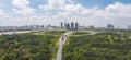 Aerial view of Thu Thiem Peninsula with development buildings, view from Chau Tho Tren Cao street to District 1 with Bitextco Royalty Free Stock Photo