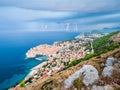 Aerial view of thunderstorm approaching the seaside city of Dubrovnik, Croatia