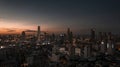 Aerial view of TianJin skyline on orange-blue sunset sky background in China