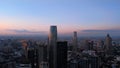 Aerial view of TianJin skyline on pinkish-blue sunset sky background in China