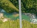 Aerial view of a Tibetan suspended bridge in Nepal Royalty Free Stock Photo